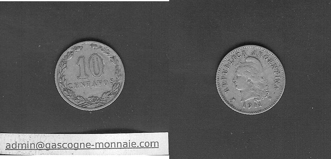 Argentina 10 centavos Libertad 1911 TTB à TTB+